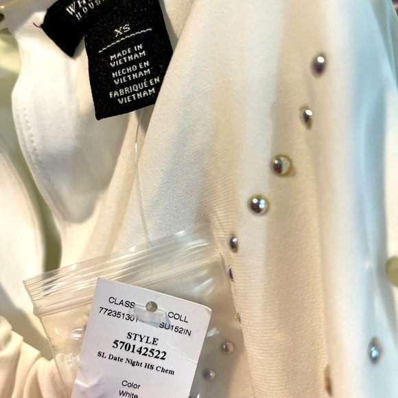 White House black market nwt xs white v neck dress gold silver - Picture 2 of 10